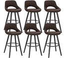 6xtabourets De Bar En Tissu simili-cuir Chaises De Bar Structure En Bois Massif Brun Foncé