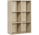 Bibliothèque Armoire. Étagère De Rangement En Mdf. 6 Cubes Compartiments. 60x29.5x89cm. Chêne Clair