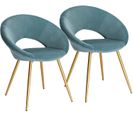 2xchaises De Salle À Manger Chaise De Chambre À Coucher En Velours + Métal Pieds Turquoise