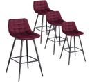 4x Tabouret De Bar Chaise De Bar  En Velours Avec Pieds Et Repose-pieds En Métal Bordeaux