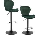 Lot De 2 Tabouret De Bar En Velours- En Hauteur-pivotant À 360°avec Dossier Repose-pieds-vert Foncé