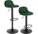 Lot De 2 Tabouret De Bar En Velours-tabouret De Comptoir Hauteur  62-83cm-pivotant À 360°-vert Foncé