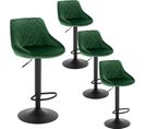 Lot De 4 Tabourets De Bar-siège Bien En Velours -hauteur Réglable Pieds En Métal-vert Foncé