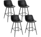 Lot De 4 Tabourets De Bar Avec Assise Rembourrée-chaise Haute Cuisine En Similicuir-noir