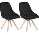 2x Chaises Pivotantes De Salle À Manger-chaise De Cuisine En Velours-pieds En Bois Massif-noir