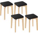 Lot De 4 Tabouret En Bois Massif-chaise De Cuisine-siège D’éponge Et Pu-32.5x32.5x47cm-noir