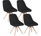 4x Chaises Pivotantes De Salle À Manger-chaise De Cuisine En Velours-pieds En Bois Massif-noir