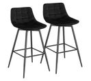 Lot De 2 Tabourets De Bar En Velours-Chaises De Bar Avec Repose-pieds-Pieds En Métal-Noir