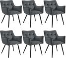 Lot De 6 Chaises De Salle À Manger Scandinave. Fauteuil En Velours. Pieds En Métal. Gris Foncé