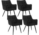 Lot De 4 Chaises De Salle À Manger Scandinave. Fauteuil En Velours. Pieds En Métal. Noir