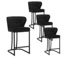 Lot De 4 Tabourets De Bar En Velours-Chaise Ergonomique Pour Cuisine/Salon-Pieds En Métal-Noir