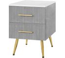 Table De Chevet En Velours Avec 2 Tiroirs 40x41x52.5 cm Gris