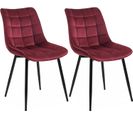 2x Chaises De Salle à Manger Chaise De Cuisine Siège En Velours Pieds En Métal Bordeaux