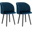 2x Chaises De Salle à Manger,chaise De Cuisine Rembourrée En Velours,pieds En Bois Massif,bleu