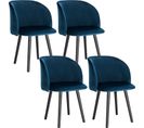 4x Chaises De Salle à Manger,chaise De Cuisine Rembourrée En Velours,pieds En Bois Massif,bleu