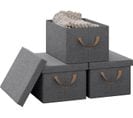 Lot De 3 Boîte De Rangement En Tissu Non Tissé,coffre De Rangement Avec Couvercle,38x27x20cm,gris