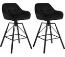 Lot De 2 Tabouret Bar En Velours,chaise De Bar Avec Dossier+repose-pieds,pivotant à 360°,noir