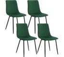 Lot De 4 Chaises De Salle à Manger Rembourrée En Velours,4 Pieds En Métal,vert Foncé