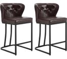 Lot De 2 Tabourets Bar,chaise Cuisine En Faux Cuir Ciré,avec Dossier+repose-pieds,marron Foncé