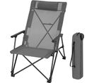 Chaise Camping Pliante,chaise De Plage,avec Dossier Haut Et Appui-tête,en Polyester,gris Foncé