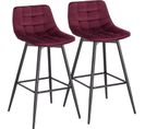 2x Tabourets De Bar Avec Repose-pieds-chaise Haute En Velours+ Métal-bordeaux