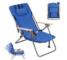 Chaise Camping Pliante,chaise Longue Avec Dossier Inclinable,appui-tête Amovible,tissu Oxford,bleu