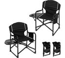 Lot De 2 Chaise Pliante Camping,chaise De Pêche Avec Tablette,sac De Transport,en Tissu Oxford,noir