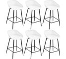 Lot De 6 Tabourets De Bar Haut,tabourets Extérieur Jardin Avec Siège Plastique,pieds En Métal,blanc