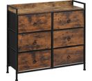 Commode Chambre Adulte 6 Tiroirs,meuble De Rangement Avec Tiroirs En Tissu,marron Rustique+noir