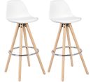 Lot De 2 Tabourets De Bar En Similicuir Et Bois Avec Repose-pieds 38-5x33x96-5cm Blanc