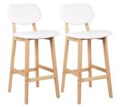 Lot De 2 Tabouret De Bar-tabouret De Cuisine En Cuir Artificiel + Bois-chaise Avec Dossier-blanc