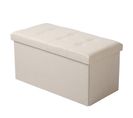 Tabouret Pliant Pouf Pliable Coffre Boîte De Rangement En Lin-76x37-5x38cm-crème Blanc