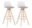 Lot De 2 Tabourets De Bar En Similicuir-tabouret De Cuisine-en Bois Massif-gris + Blanc