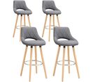 Lot De 4 Tabourets De Bar-en Lin Et Bois Massif Avec Dossier Et Repose-pieds-43x43x91cm-gris Foncé