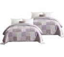 Lot De 2 Couverture De Lit.patchwork Couette Boutis Imprimée.jeté De Lit.220x240cm.violet+blanc