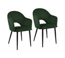 Lot De 2 Fauteuil De Table Hailey Avec Accoudoirs Vert En Métal (54 X 53 X 83 Cm)