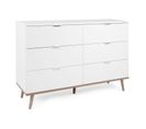 Commode Göteborg 6 Tiroirs  Décor Chene Sonoma Blanc  L 120 X P 40 X H 86,5 Cm