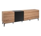 Buffet Nola - Décor Chene Et Noir - 4 Portes - L 200 X P 42 X H 65 Cm