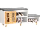 Banc De Rangement, Banc À Chaussures Avec 2 Coussin Rembourré Meuble Bas Sur Pieds, Fsr125-wn