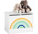 Coffre À Jouets Pour Enfants, Boîte À Jouets Avec Couvercle Rabattable, Motif Arc-en-ciel, Kmb70-w