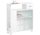 Armoire Wc Toilettes Compact Roulante Avec 2 Portes Coulissantes En Verre, BZr117-w