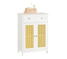 Armoire Toilette, Meuble De Rangement Avec 1 Tiroir Et 2 Portes En Ploy Rotin, BZr120-w