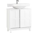 Meuble Sous Lavabo Salle De Bain Avec 2 Portes Coulissantes Blanc, Bzr142-w