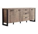 Buffet Emile - Mélamine Chêne Brun Tabac Et Noir Mat - 3 Portes + 3 Tiroirs - L214 X P45 X H86 Cm