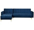 Canapé Angle Droite Convertible En Velours Bleu Marine 4 Places Aberdeen