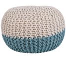 Pouf En Coton Bleu Clair-beige 50 X 35 Cm Conrad