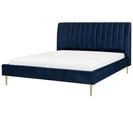 Lit Double En Velours Bleu Marine 180 X 200 Cm Marville