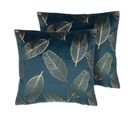 Lot De 2 Coussins Velours Bleu Paon Freesia 45 X 45 Cm