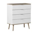 Commode 4 Tiroirs Blanche Et Bois Clair Walpi