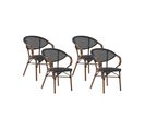 Lot De 4 Chaises De Jardin Noir Et Bois Foncé Caspri